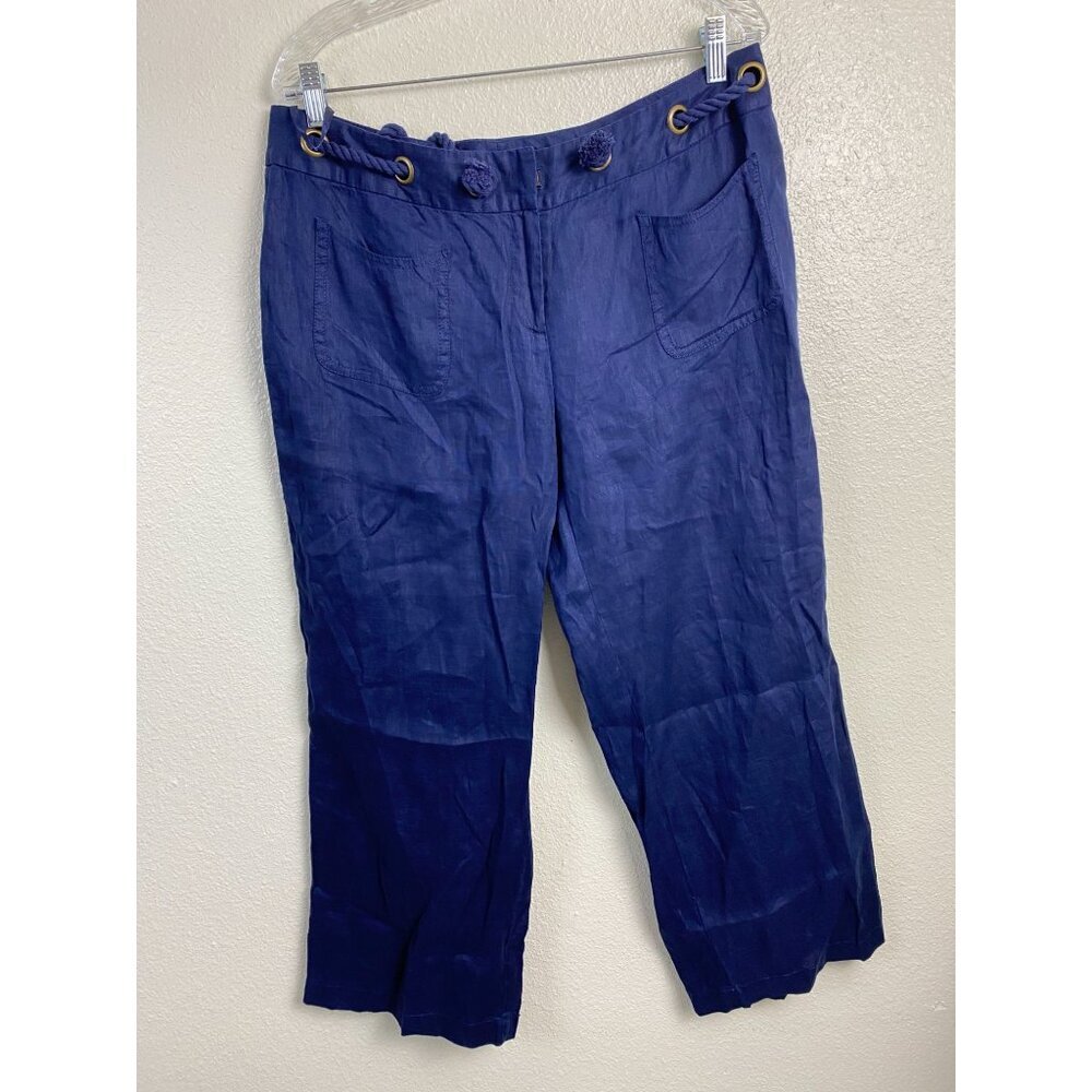 International Concepts Linen Wide leg Pants Women 14 Sailor Nautical Lagenlook